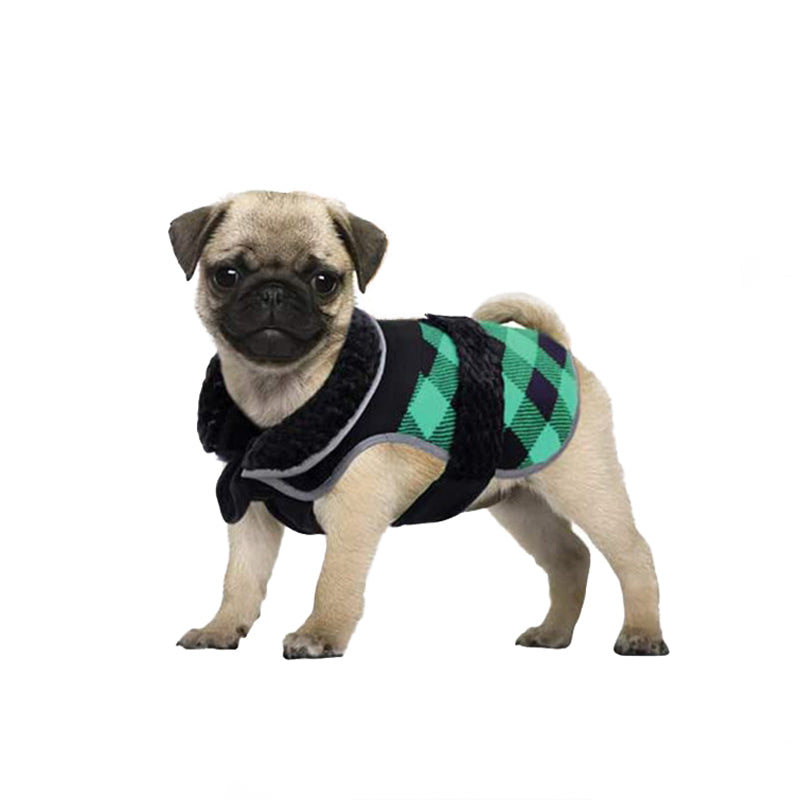 Plaid British Style Fleece Warm Dog Coat