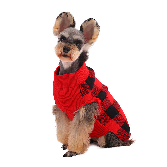 Plaid Turtleneck Dog Christmas Sweater