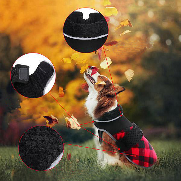 Plaid British Style Fleece Warm Dog Coat