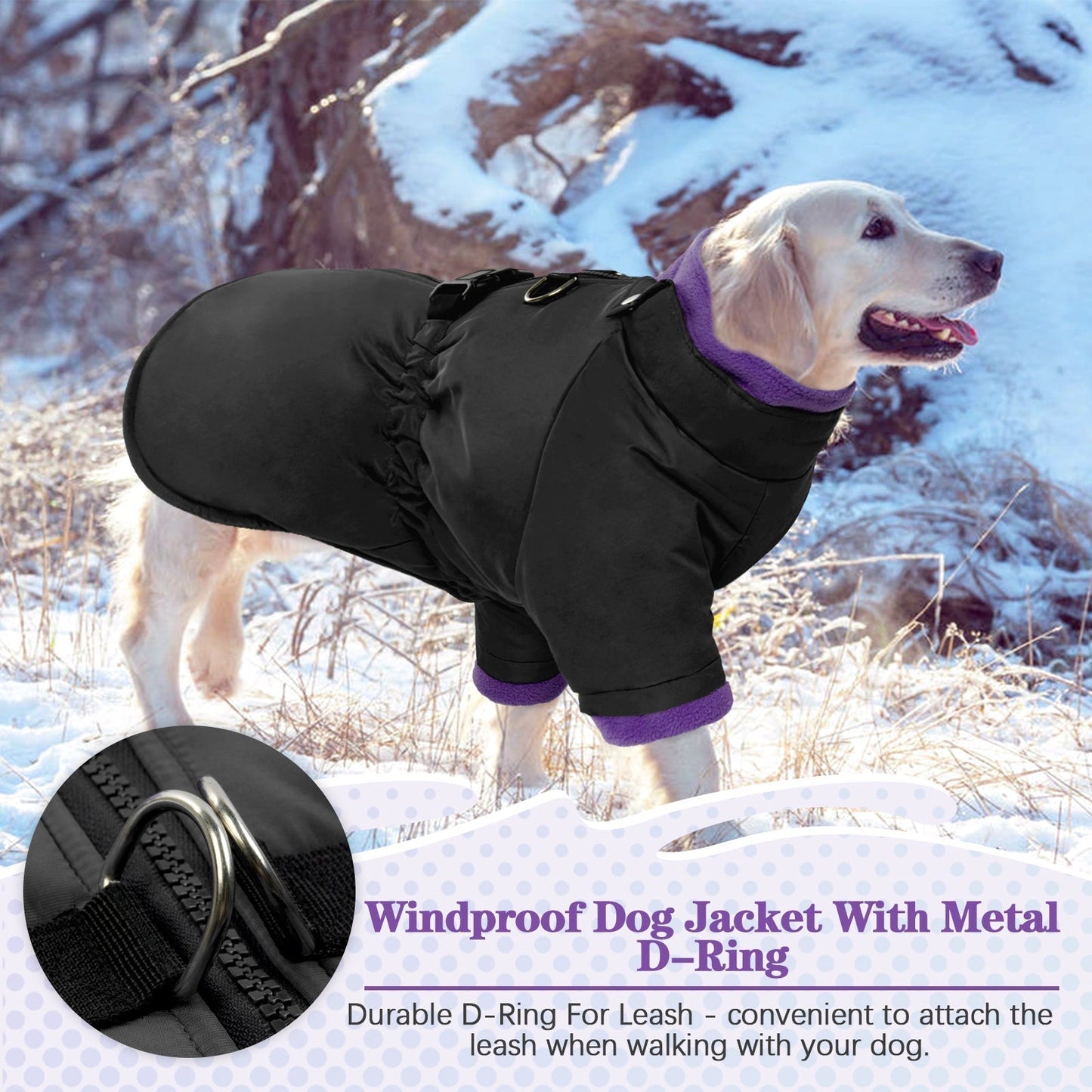 Windproof Dog Cold Weather Coat with Zipper